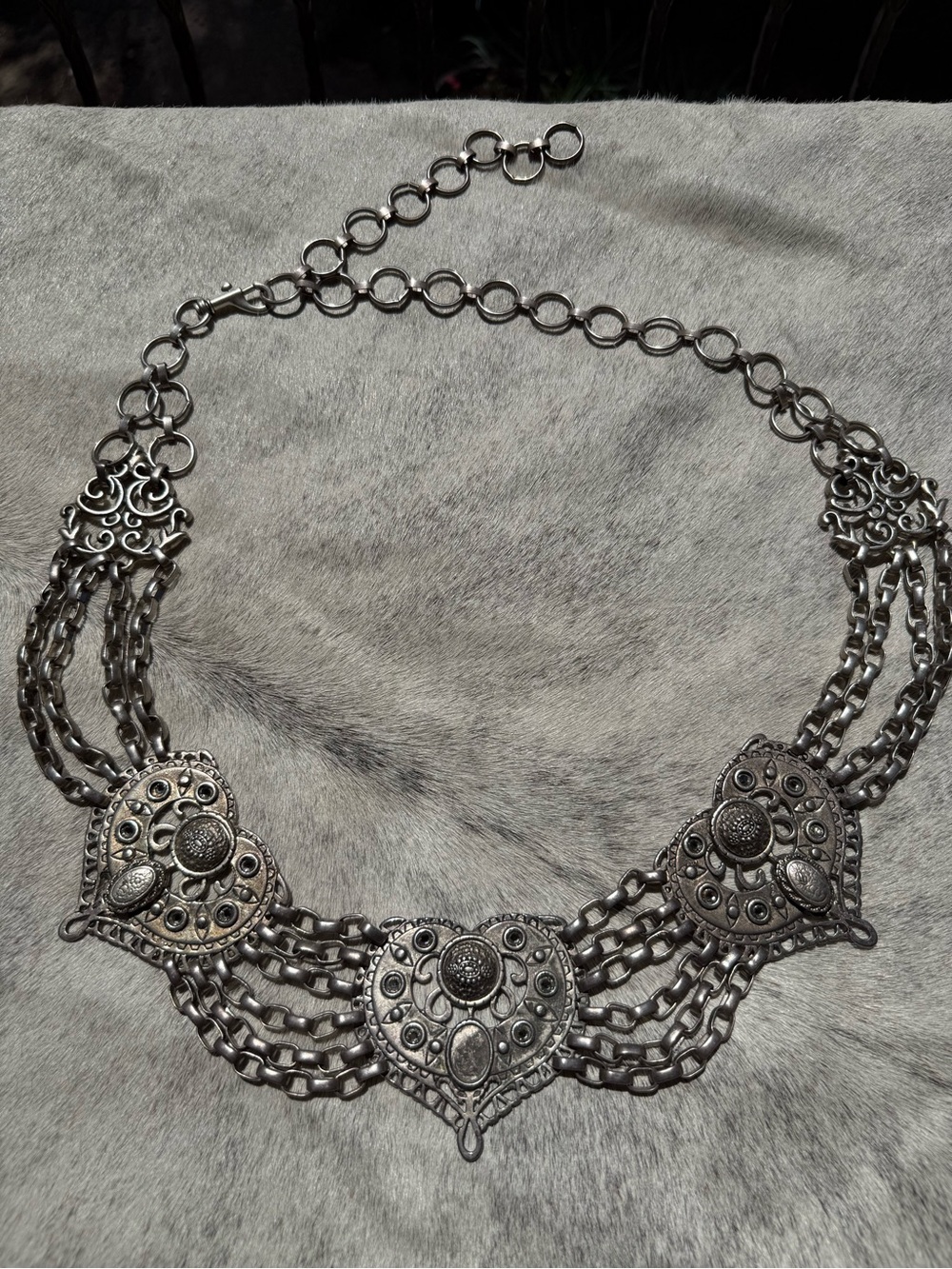 Vintage belt metal heavy - estate item - rare find - silver tone - adjustable **